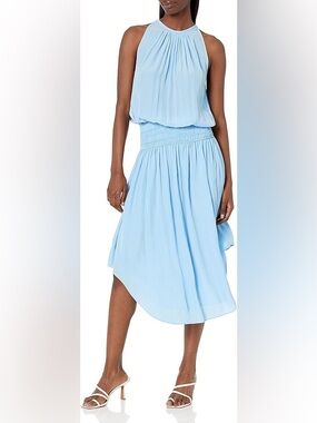 Ramy Brook Audrey Smocked Midi Dress in Sky Blue